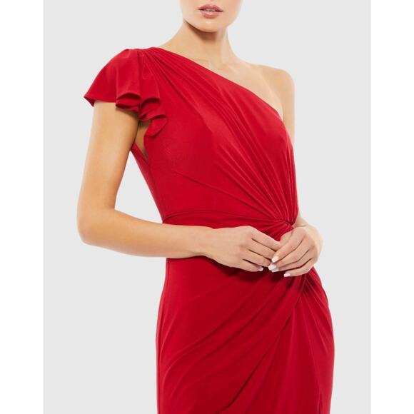 NWT IEENA FOR MAC DUGGAL Red Ruffled One Shoulder Draped Gown Sz 10 - Picture 2 of 3